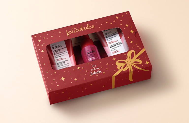 Kit de regalo Natura Tododia con productos de cuidado personal en packaging especial para regalar.